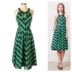 Anthropologie Emerald Ripple Midi Dress‎ Size 0